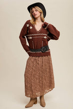 Load image into Gallery viewer, Floral Embroidered Knit Sweater in Barnwood Red