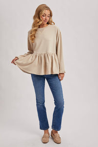 Babydoll Peplum Hem Sweatshirt Top