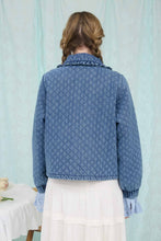 Load image into Gallery viewer, WASHED DENIM QUILTED FRONT TIE JACKET: DENIM
