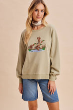 Load image into Gallery viewer, EMBROIDERED MALLARD DUCK SWEATSHIRT: LIGHT OLIVE