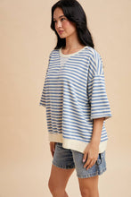 Load image into Gallery viewer, STRIPED FRENCH TERRY TOP: SOFT BLUE