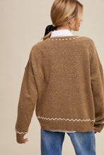 Load image into Gallery viewer, Floral Embroidered Knit Sweater in Barnwood Red