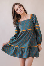 Load image into Gallery viewer, Printed Ruffle Detail Dress in Deep Teal