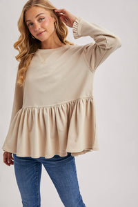 Babydoll Peplum Hem Sweatshirt Top