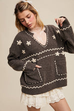Load image into Gallery viewer, Floral Embroidered Knit Sweater in Barnwood Red