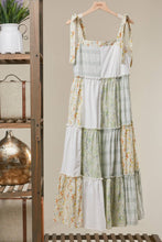 Load image into Gallery viewer, Patchwork Tie-Shoulder Tiered Maxi Dress