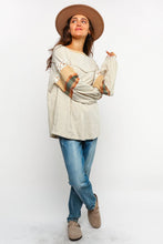 Load image into Gallery viewer, FLORAL CHECK COLOR BLOCK LONG SLEEVE KNIT TOP (S-3XL)