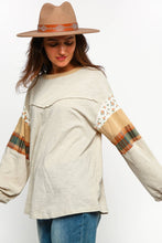 Load image into Gallery viewer, FLORAL CHECK COLOR BLOCK LONG SLEEVE KNIT TOP (S-3XL)