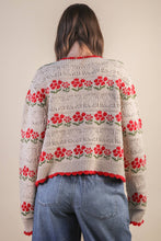 Load image into Gallery viewer, Floral Detail Knit Sweater Cardigan in Oatmeal