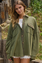 Load image into Gallery viewer, Acid Washed Waffle Knit Shacket in Olive (S-3XL)