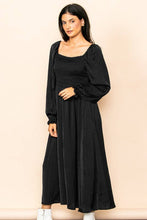 Load image into Gallery viewer, Black Long Sleeve Flowy Satin Maxi Dress
