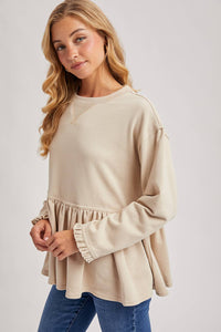 Babydoll Peplum Hem Sweatshirt Top