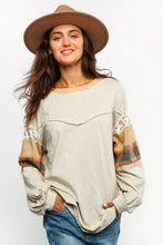 Load image into Gallery viewer, FLORAL CHECK COLOR BLOCK LONG SLEEVE KNIT TOP (S-3XL)