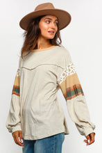 Load image into Gallery viewer, FLORAL CHECK COLOR BLOCK LONG SLEEVE KNIT TOP (S-3XL)