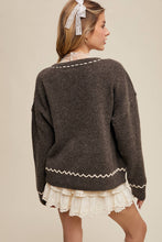 Load image into Gallery viewer, Floral Embroidered Knit Sweater in Barnwood Red