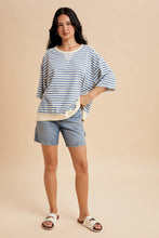 Load image into Gallery viewer, STRIPED FRENCH TERRY TOP: SOFT BLUE