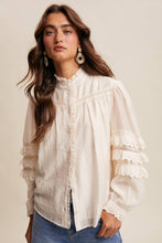 Load image into Gallery viewer, Cream Lace Ruffle Sleeve Pintuck Blouse