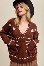 Load image into Gallery viewer, Floral Embroidered Knit Sweater in Barnwood Red