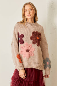 Floral Embroidered Mock Neck Sweater