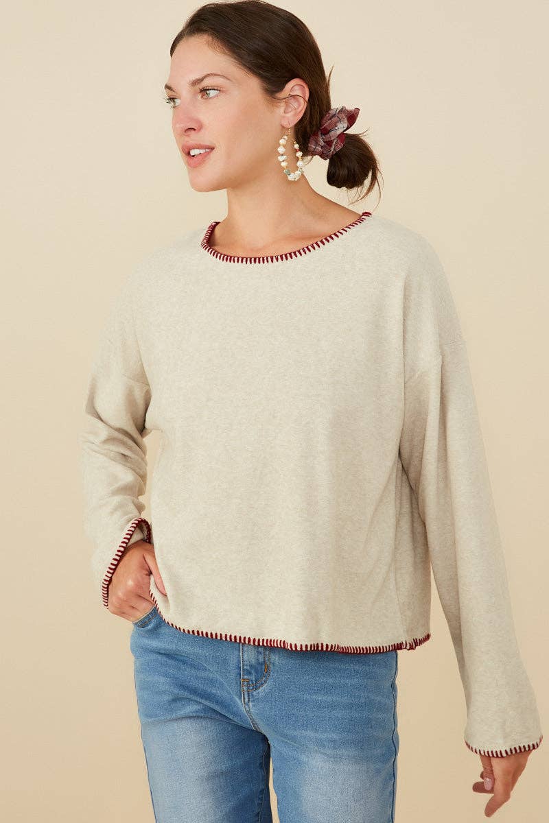 Burgundy Stitch Detailed Sweater